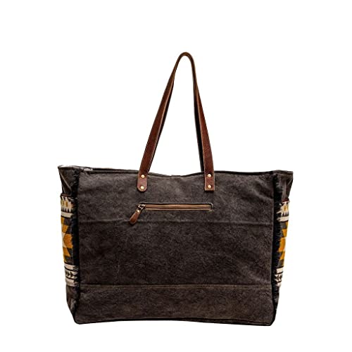 Image of Myra Bag Western Leather Weekender Bag for Women - Cotton & Upcycled Canvas Boho Shoulder Bag Trilang