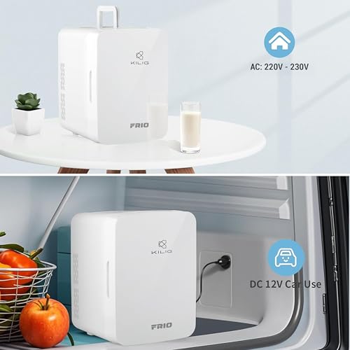 Image of KILIG Frio Mini Fridge | Portable Cooler & Warmer | 240V AC & 12V DC Power for Home & Car | Smart Temperature Control | Perfect for Food & Beverages, Travel, Skincare, Medicine | White (Frio)