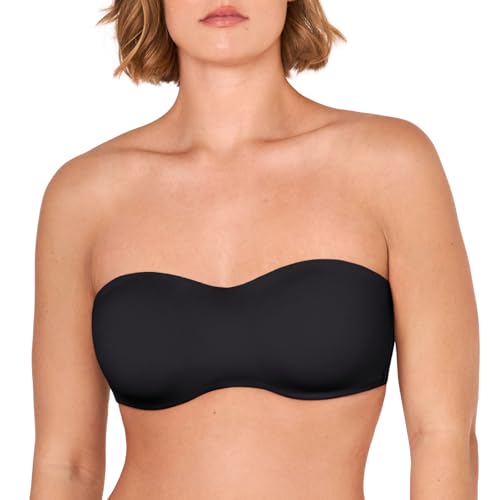 Delimira Women's Strapless Bra Underwire Non Padded Minimiser Plus Size Bandeau Seamless Bra Black 34G