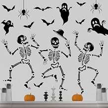 ReliThick Halloween Wall Decals Skeleton Window Clings Scary Skull Wall Stickers Halloween Bats Ghost Decorations for Indoor Bathroom Door Decor Home Haunted House Party SuppliesClassical