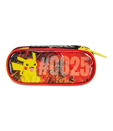 Seven Portapenne Scuola Round Plus - Pokemon - Pikachu - Giallo Rosso - Astuccio Scuola Monozip Con Organizer Interno, Passanti Elastici - Accessori Zaino Scuola - Astuccio Bambino - 3