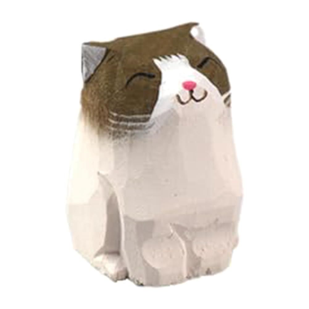 CTRLZS Animal Cat Statue Ornaments, Wood Carving Ornaments, Cat Figurines Mini Craft Carved Cat Sculpture Home Ornament Easy to Use
