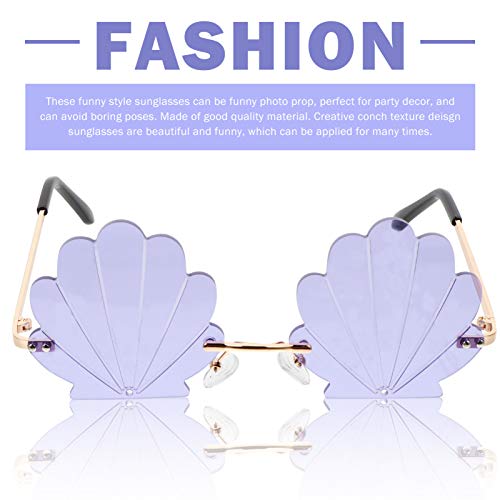 1Pc Fashion Sunglasses Shell Shaped Eyeglasses Rimless Wave Sunglasses for Adults Party Glasses (Purple)4