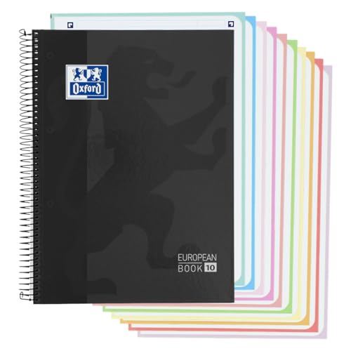 Oxford, Cuaderno A4 Cuadrícula 5x5, Tapa Extradura, 10 Bandas Color, 150 Hojas Microperforadas, Color Negro