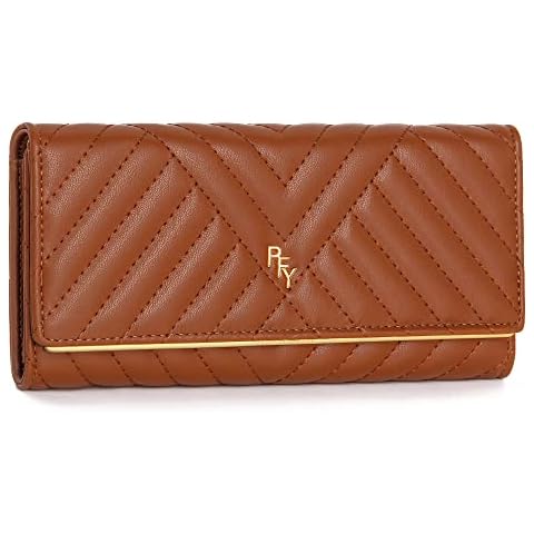 ZRTARY Quilted Soft Leather Long Wallets for Women Slim Trifold Clutch Wallet PU Vegan Leather with Coin Pouch(Brown) Cover