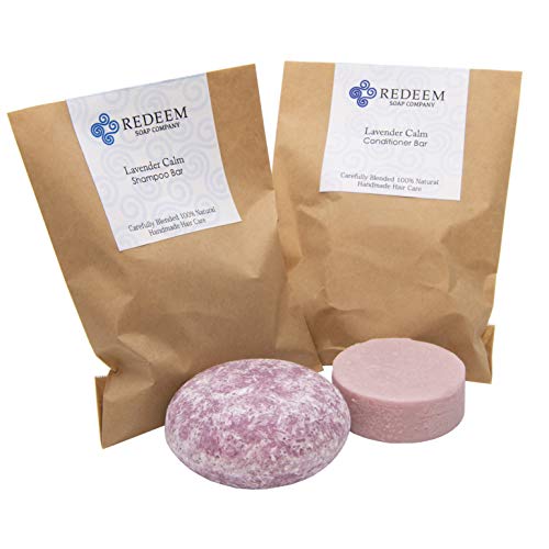Redeem Soap Company Lavender Calm Shampoo Bar and Conditioner Bar, Made in the USA, 3oz Shampoo Bar, 1oz Conditioner Bar, Zero Waste, No Plastic, SLS Free, Paraben Free