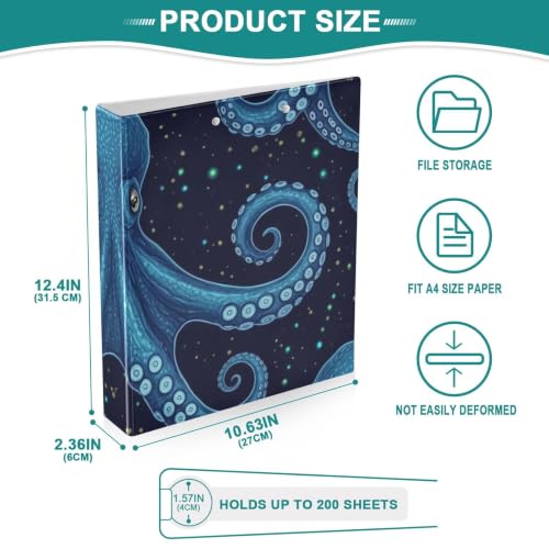 Classeur 3 anneaux imprimé pieuvre bleue format standard avec poches pour bureau