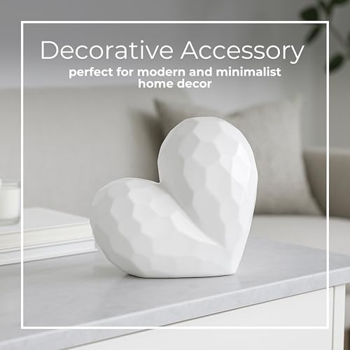 Escultura Decorativa de Cerámica en Forma de Corazón Blanca 8" miniatura 5