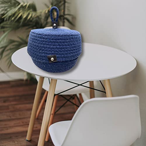 Image of Multi-Purpose Essential Jute Basket With Lid Storage Baskets For Bathroom Living Room & Kitchen | Organizer Box | Storage And Organizer Box (Navy Blue)