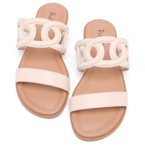 Image of Ruiee Wide Width Sandals for Women, Summer Flat Slides Casual Braided Wide Feet Sandal Comfort Slip on Sandals Open Toe Beach Shoes for Women.
