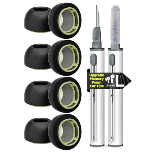 Image of 4 Pairs Large Memory Foam Ear Tips for AirPods Pro 1st & 2nd Gen, No Silicone Eartips Pain, Better Noise Cancellation, Replacement Buds with 3 in 1 Cleaner Kit and Fit in Charging Case,Black