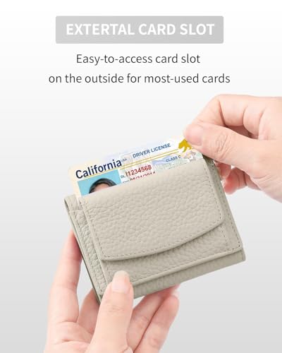 RFID Small Leather Wallet for Women with Cash Coin and Card Holders Compact Minimalist Pocket Wallet for Daily or Travel White (Beige)4