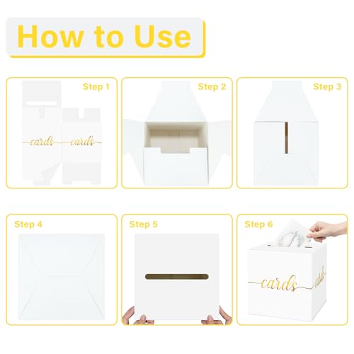 Image of 1 Pack White and Gold Foil Card Box for Party, 8.7 inch White Gift Card Box for Birthday, Wedding, Baby Shower, Retirement, Anniversary, Bridal Shower, Graduation, Raffle Ticket