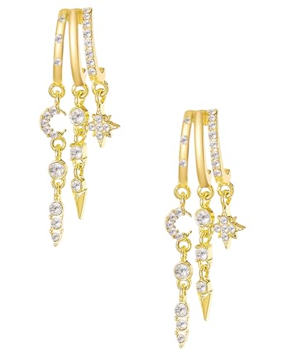 Fonyiunce Boucles d'oreilles en or, Plaqué Or 14K Boucles d'Oreilles Chaîne, Boucle Oreille Hypoallergénique Imperméables Bijoux Cadeaux Plusieurs Trous Helix Piercing, Cadeaux Pour Femmes