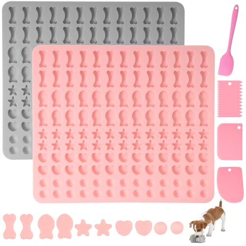Votoko 2 Stück Backmatte Hundekekse, Silikon Hundekekse Backform 5 Formen in 1 BPA-Frei, Backmatten für Hundeleckerlies mit Teigschaber, Backunterlage Backform für DIY Hundekekse Leckerlis(130 Gitter)