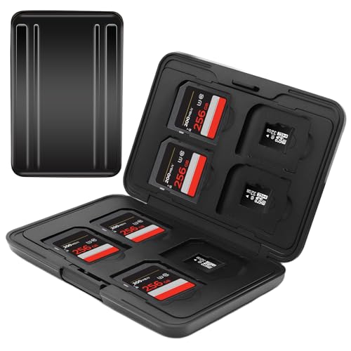 Étui de Rangement pour Cartes Mémoire 16 Emplacements Résistant à l'eau, Boîte Plastique Stockage Portable pour 8 SD et 8 Micro SD Cards, Porte Cartes TF Compatible avec SDHC SDXC, Noir