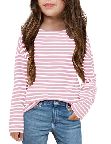 Image of Fanway&EC Girls Casual Long Sleeve T Shirts Basic Crewneck Striped Tunic Blouses Tops