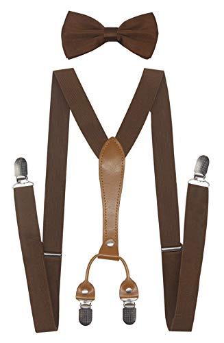 Doloise Herren Hosenträger, Fliege, Set, elastisch, Y-Form, Damen Hosenträger, Fliege für Hochzeit & formelle Veranstaltungen, Coffee,