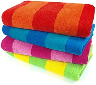 Ben Kaufman 100% Cotton Velour Towels - Large Cotton Towels - Soft & Absorbant - Assorted Striped Colors - 30” x 60” - 4 Pack