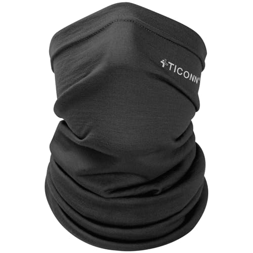 TICONN Neck Gaiter Face Cover Scarf Neck Warmer Breathable Sun & Wind-proof for Skiing Fishing Hiking Cycling (Merino Wool Black)