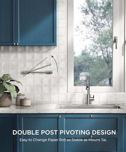 Image of FORIOUS Paper Towel Holder Under Cabinet, Wall Mount or Self Adhesive Pivoting Commercial Towel Paper Roll Holder Dispenser Stick On Bar Sinks, Brushed Nickel