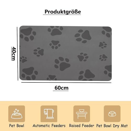 Caiyloxn Napfunterlage Hund 60 X 40 cm Haustierfuttermatte für Hunde und Katze Große Futtermatte Hundenapf Unterlage rutschfeste wasserdichte Futternapf Unterlage für Haustiere(Grau)