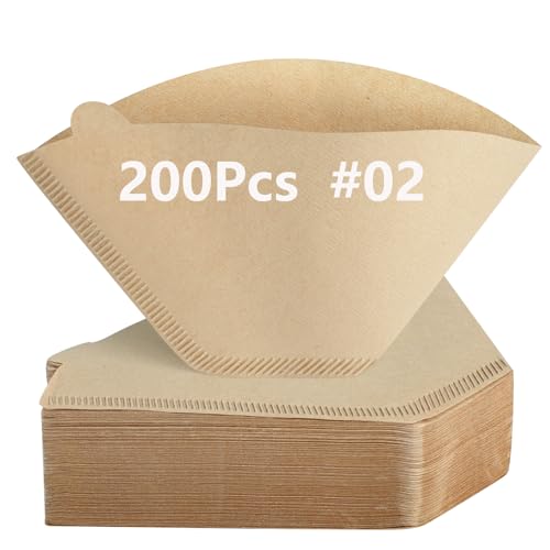 Image of Clinuse 200Pcs Cone Coffee Filters #2, Unbleached No Blowout Paper Filters | Disposable Natural Wood Pulp Coffee Filter 2-6 Cup, Premium Size 02 Filters Compatible with Pour Over and Drip Coffee Maker