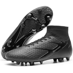 DREAM PAIRS Men's High Tops Lace Up Soccer Cleats, Lightweight Professional Athletic Football Cleats Mens Athletic Shoes for Training Soccer 7 Black