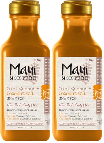 Maui Moisture Curl Quench + Coconut Oil Curl-Defining Anti-Frizz Shampoo to Hydrate and Detangle Tight Curly Hair, Softening Shampoo, Vegan, Silicone & Paraben-Free, 13 fl oz (Pack of 2)