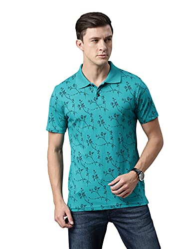 Image of KRYPTIC Men's 100% Cotton Flower Printed Polo T-shirt