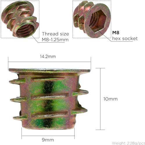 YoiYee M8 x 10mm Wood Insert Hex Socket Nuts - Threaded Flanged Hex Socket Nut Insert for Wood Furniture DIY Projects - 25 Pack - Image 2