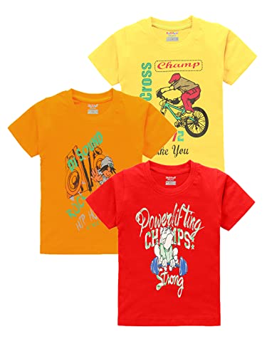 Image of kiddeo Kids Boys Tshirts(Pack of 3) (5pcs Rd yl Or)