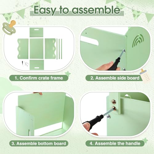 Image of Suzile Baby Shower Basket Wooden Crate Closet Storage with Handle Baby Registry Hamper Pregnancy Gift for New Parent(Rainbow,Sage Green)