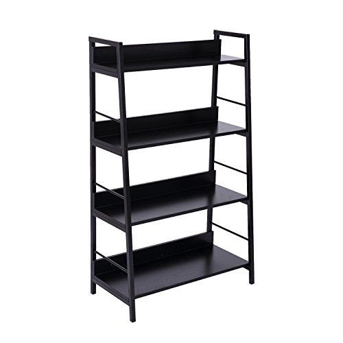 Homcom Étagère bibliothèque Design Contemporain 4 Niveaux 70 x 35 x 117 cm Acier Bois Noir