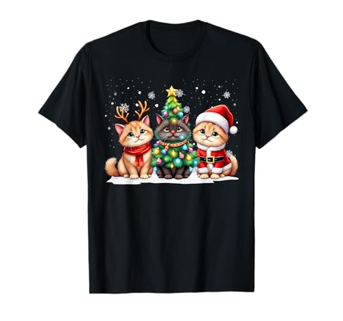 Retro Christmas Ragdoll Santa Reindeer Cat Lover T-Shirt