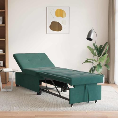 Kaloriko Canapé-Lit Vert foncé en Velours 194 x 67 x 82 cm Convertible et Modulable, Banquette Relax pour Salon Séjour Bureau, Design Moderne Scandinave...