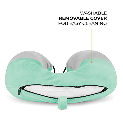 Image of Nasher Miles 100% Pure Memory Foam Travel Neck Pillow, 360 Stable Neck Support with Snap-on Button (Teal and Grey)