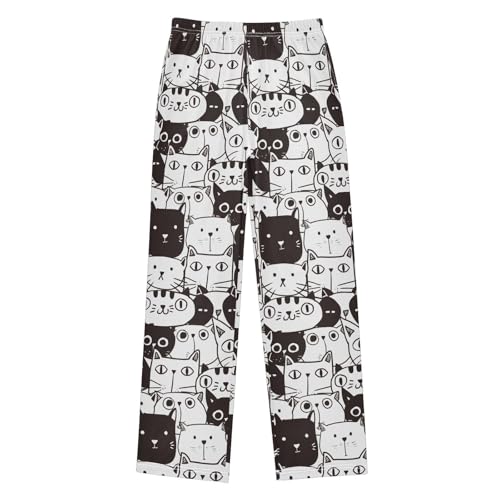 Doodle Cat Black White Boys Pants for Kids Jogger Pants with Pockets S-XL