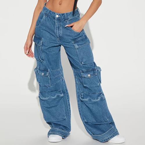 Women's Cargo Pants Low Waist Baggy Jeans Y2K Pocket Wide Leg Casual Trendy Streetwear2