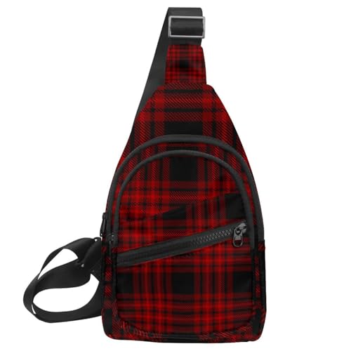 Sac de poitrine pour femme écossais rouge et noir petit sac bandoulière réglable chic