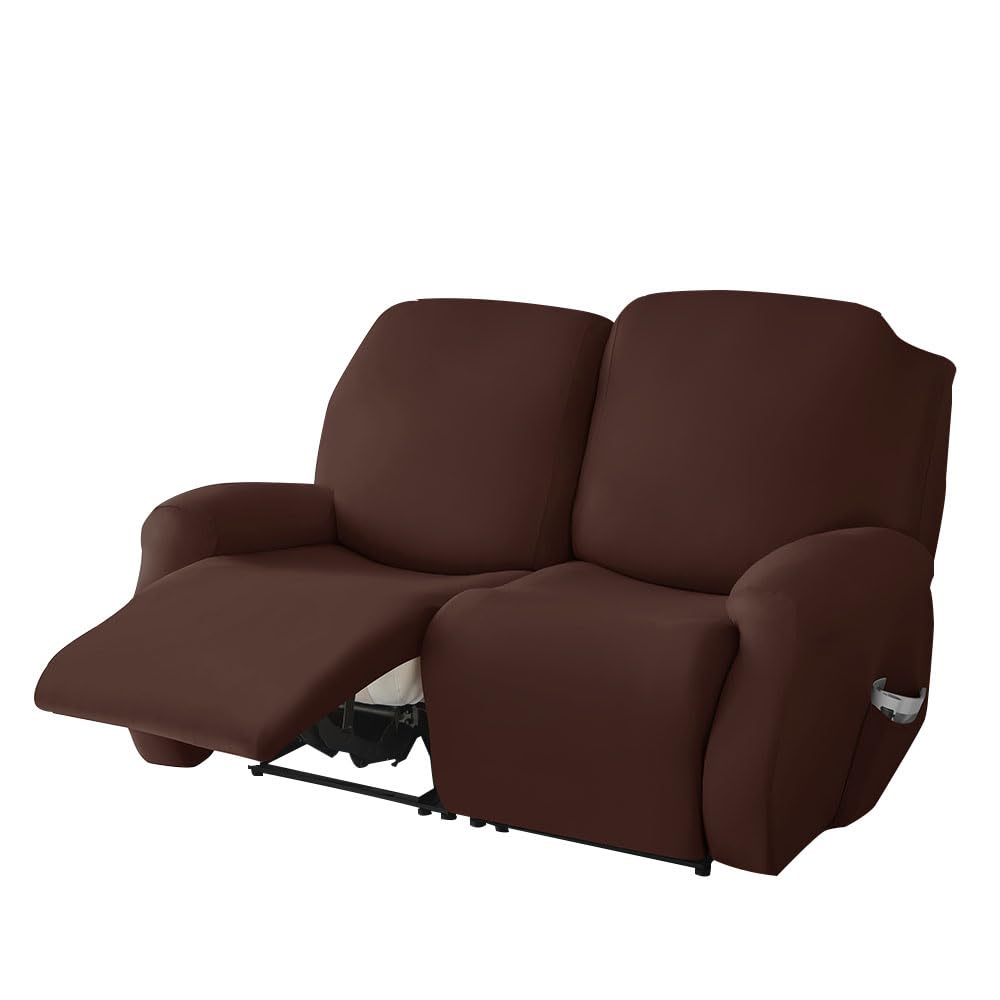 Funda para silla reclinable elastica de 2 plazas marron con bolsillo