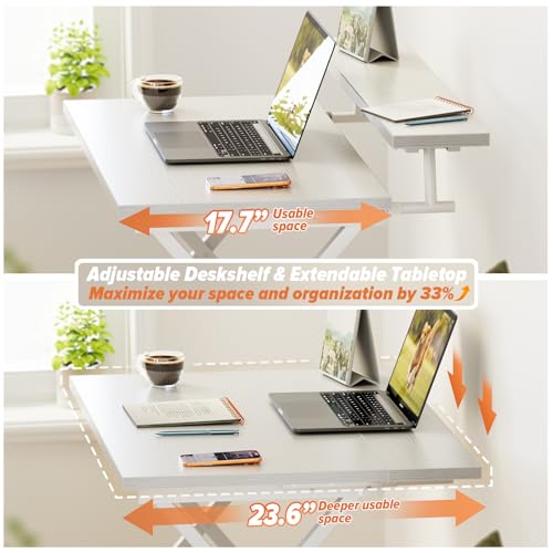 Image of WOHOMO Folding Computer Desk with Adjustable Height, 23.6 inch x 31.5 inch x 25.6 inch Foldable Table with Monitor Stand, Small Office Desk for Bedroom, Space Saving Desk for Home Office, Easy Assemble, White