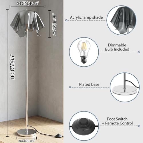 Kariosid 65 "Modern Floor Lamp with Remote Control,Dimmable & 3 Color Temperature Standing Lamp,30/60 Min Timer Function,Acrylic Shade Tall Floor Lamp for Living Room Bedroom Office Home Decor by Kariosid - Used condition - Image 3