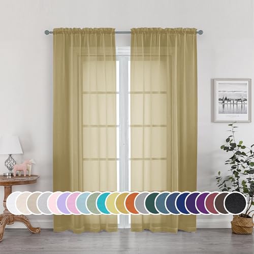 Image of OWENIE Gold Sheer Curtains 72 Inches Long 2 Panels Set, Transparent Light Filtering Sheer Curtain Rod Pocket Clear Drapes for Living Room Bedroom Window Sliding Glass Door, Each 42 x 72 Inch, Gold