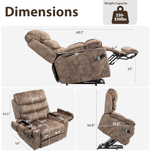 27in Extra Wide Power Lift Recliner Chair for Big Tall with Extended Footrest Heat Massage, Oversized Electric Lift Recliner Chairs for Adults Elderly Seniors, Arm Storage & Cup Holders