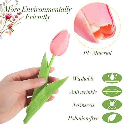 Jutom 96 Pieces Multicolor Artificial Tulips Flowers Faux Pu Fake Tulip Bouquet Real Touch Flower Arrangement For Spring Wedding Easter Decoration Gift Idea For Mother's Day #TOP2