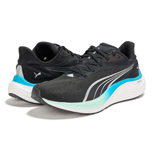 PUMA Men's Electrify Nitro Running Shoes Sneaker, Black-Mint Melt-Speed Blue, 10