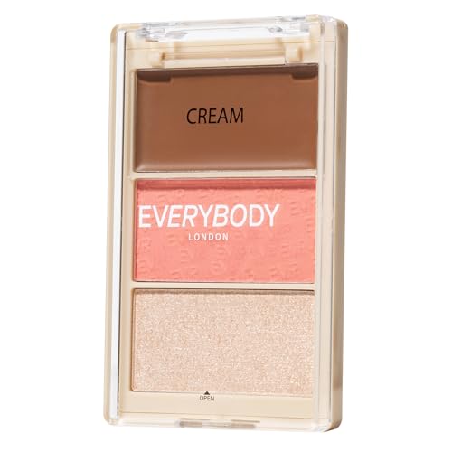 EVERYBODY LONDON Trio Face Glow Me Peach Paleta do konturowania twarzy z wypiekanym różem i rozświetlaczem, kremowym bronzerem Paleta 3w1 do makijażu