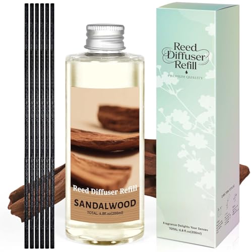 Image of STRN Sandalwood Essential Oil Reed Diffuser Refill 200ml Long-Lasting Aromatherapy, Natural Fragrance Liquid with Eco-Friendly Bottle for Home, Bedroom, Spa