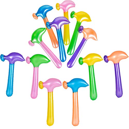 Kicko 14 Inch Multi-Colored Inflatable Hammer - Pack of 12 Assorted Neon Mallet - Perfect Tool for Backdrops, Decor, School Activities, Festivals, Party Favor and Supplies
